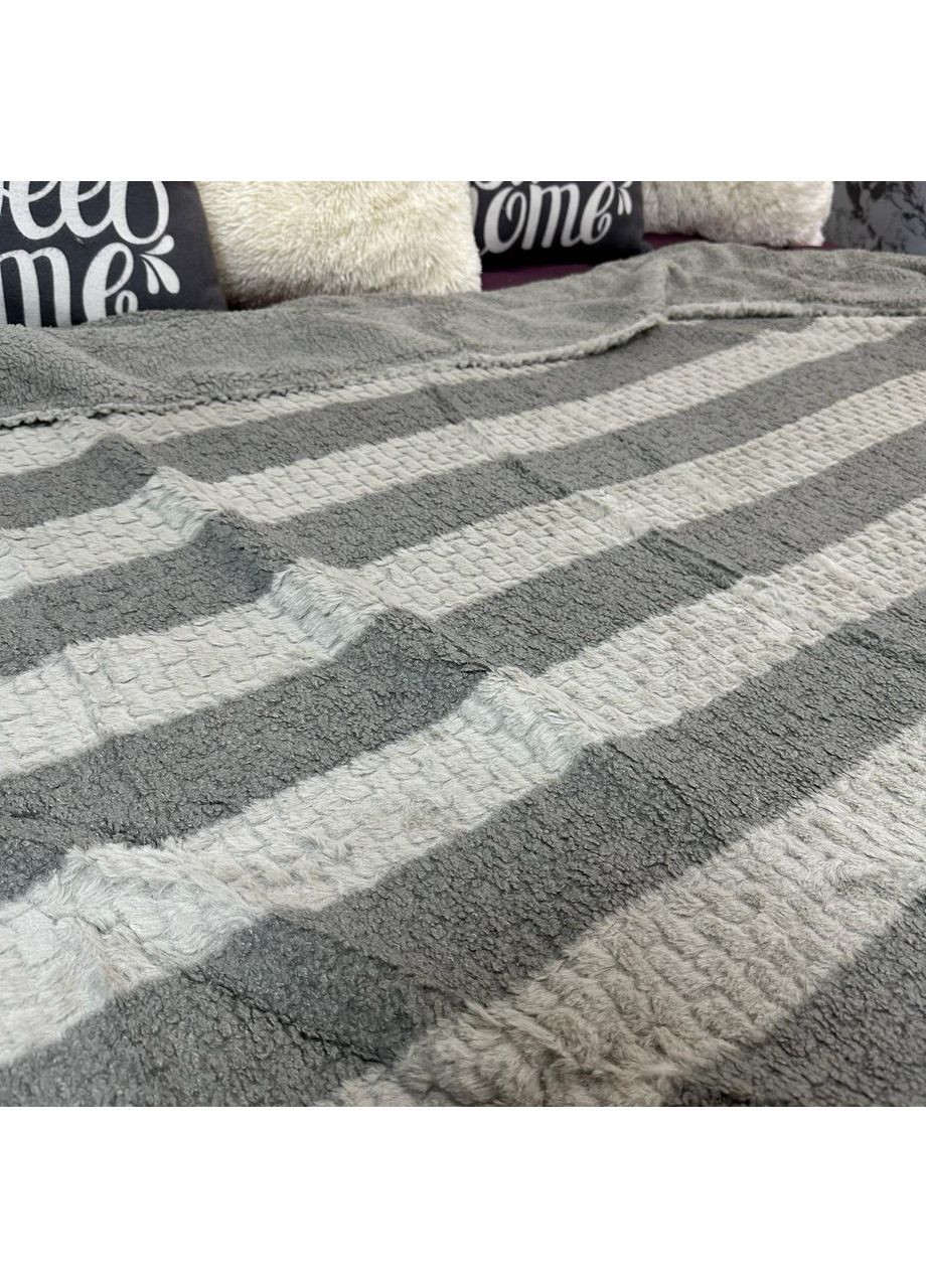 Двосторонній Плед-Покривало 2-в-1 – Хутро & Тедді. Розмір Євро (200x230 см) сірого кольору. No Brand (363834554)