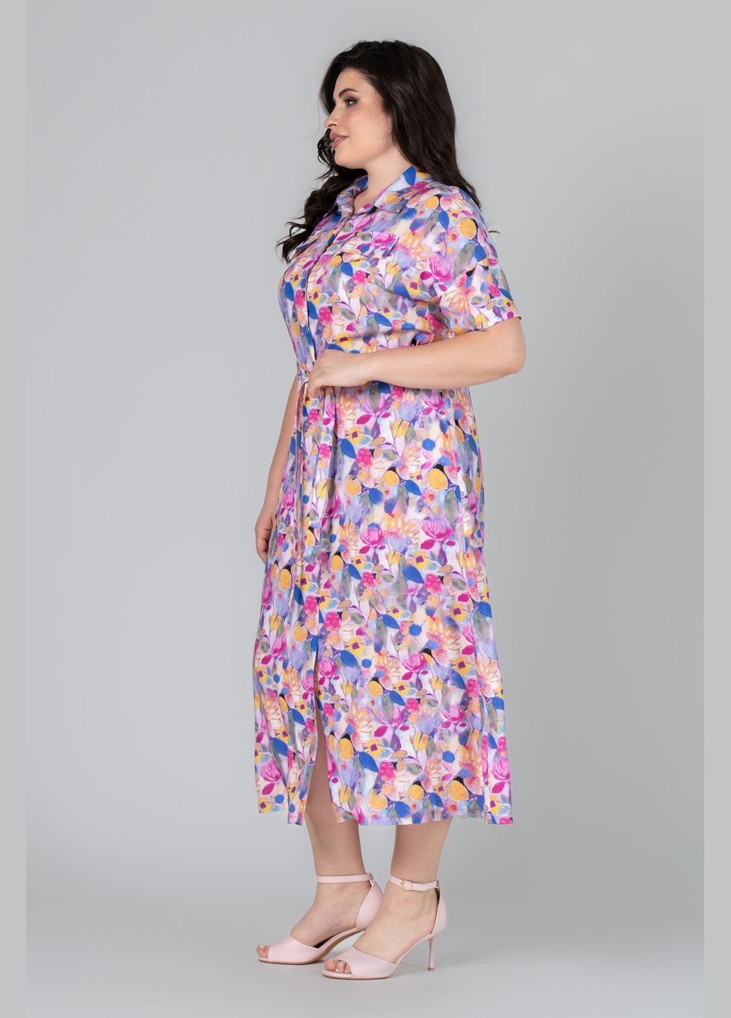 Рожева повсякденний жіноча сукня зі штапелю з принтом та кишенями у бічних швах all posa (ap101989p) A'll Posa