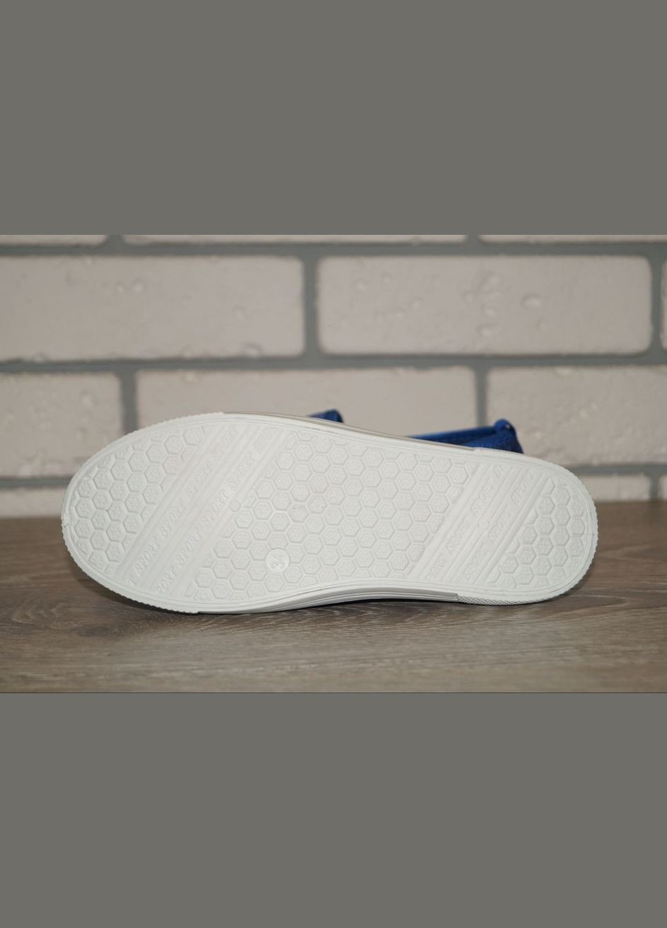 Синие слипоны для мальчика синие Blue Rama с вышивкой, с белой подошвой, с логотипом