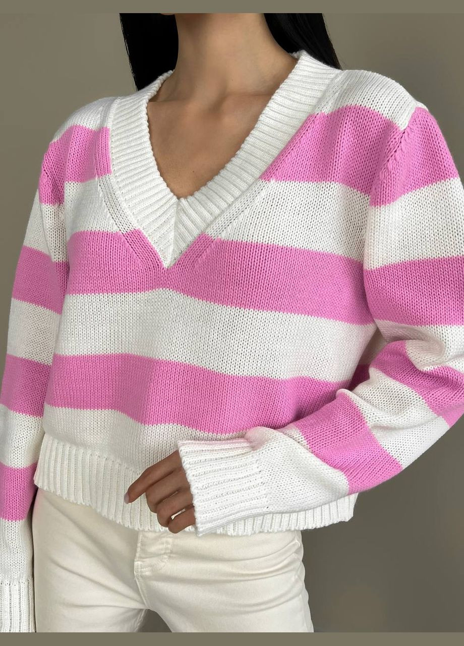 Жіночий светр із V-подібним вирізом колір молочний-рожевий р.42/46 432194 New Trend (285711729)