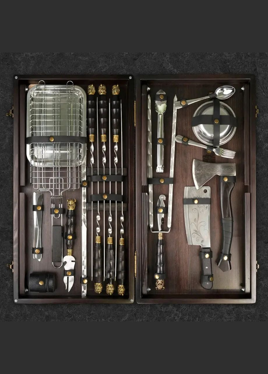 Шампуры ручной работы из нержавейки "Сердце Викинга" из 39 предметов | Подарок куму на День Рождение Handmade WC-026 (347291590)