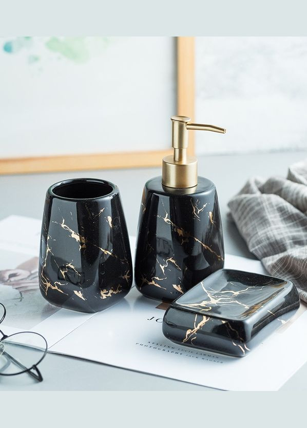Набір аксесуарів для ванної кімнати Мармур 11455 3 предмети чорний No Brand (364766205)