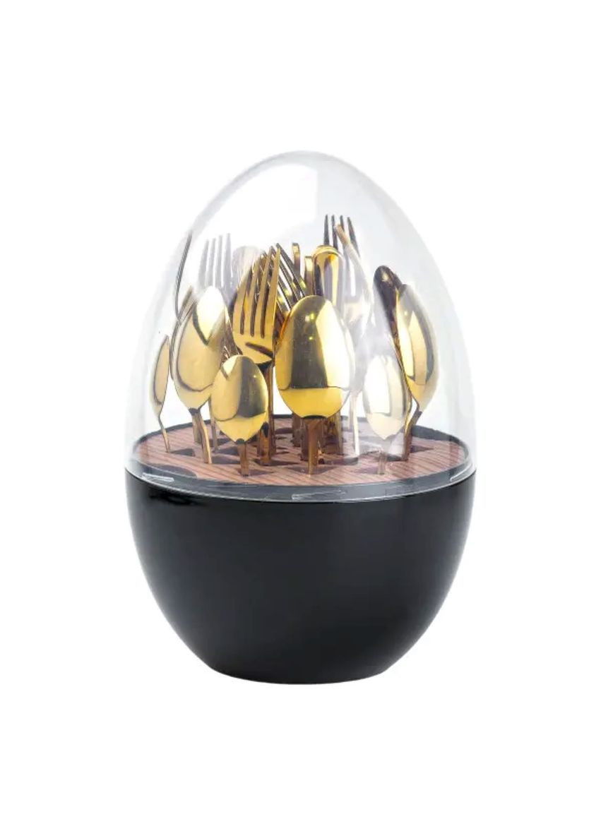 Набор столовых приборов на 6 персон из нержавеющей стали 24 штуки золотых с подставкой Яйцо Черный TS Kitchen (356460567)