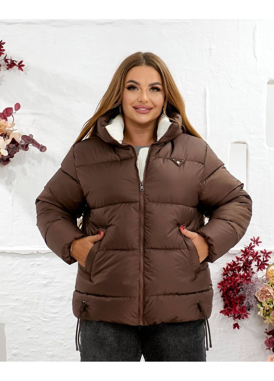 Коричневая зимняя стильный пуховик женский No Brand