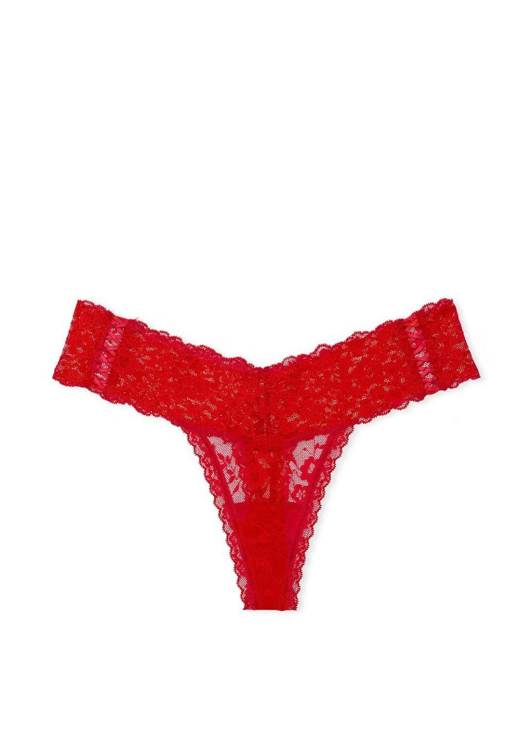 Трусики-стрінги жіночі мереживні Lace Thong Panty червоні Victoria's Secret (348781155)