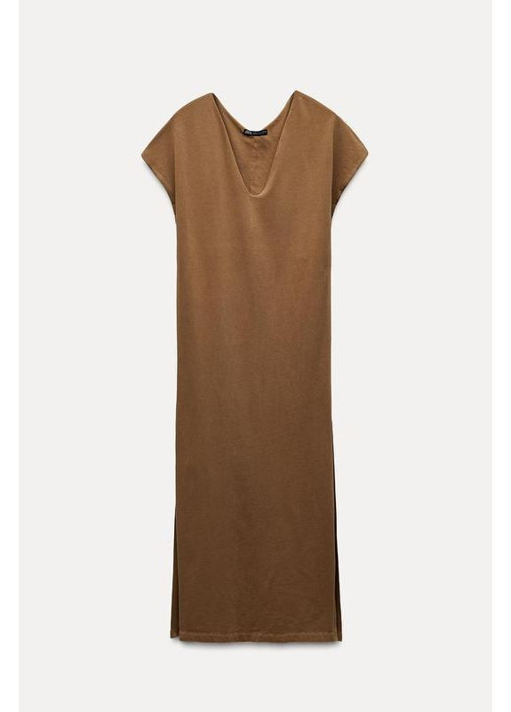 Коричнева варена сукня середньої довжини з розрізами Zara