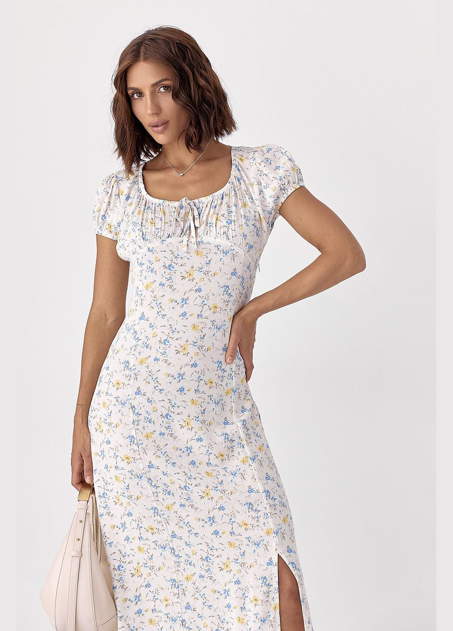 Блакитна сукня з коротким рукавом у квітку Lurex