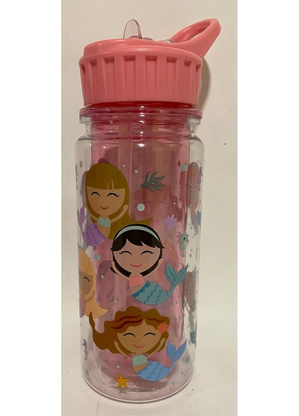 Бутылочка детская для воды 350 мл с трубочкой Русалочка,розовая 1215 No Brand (291161857)