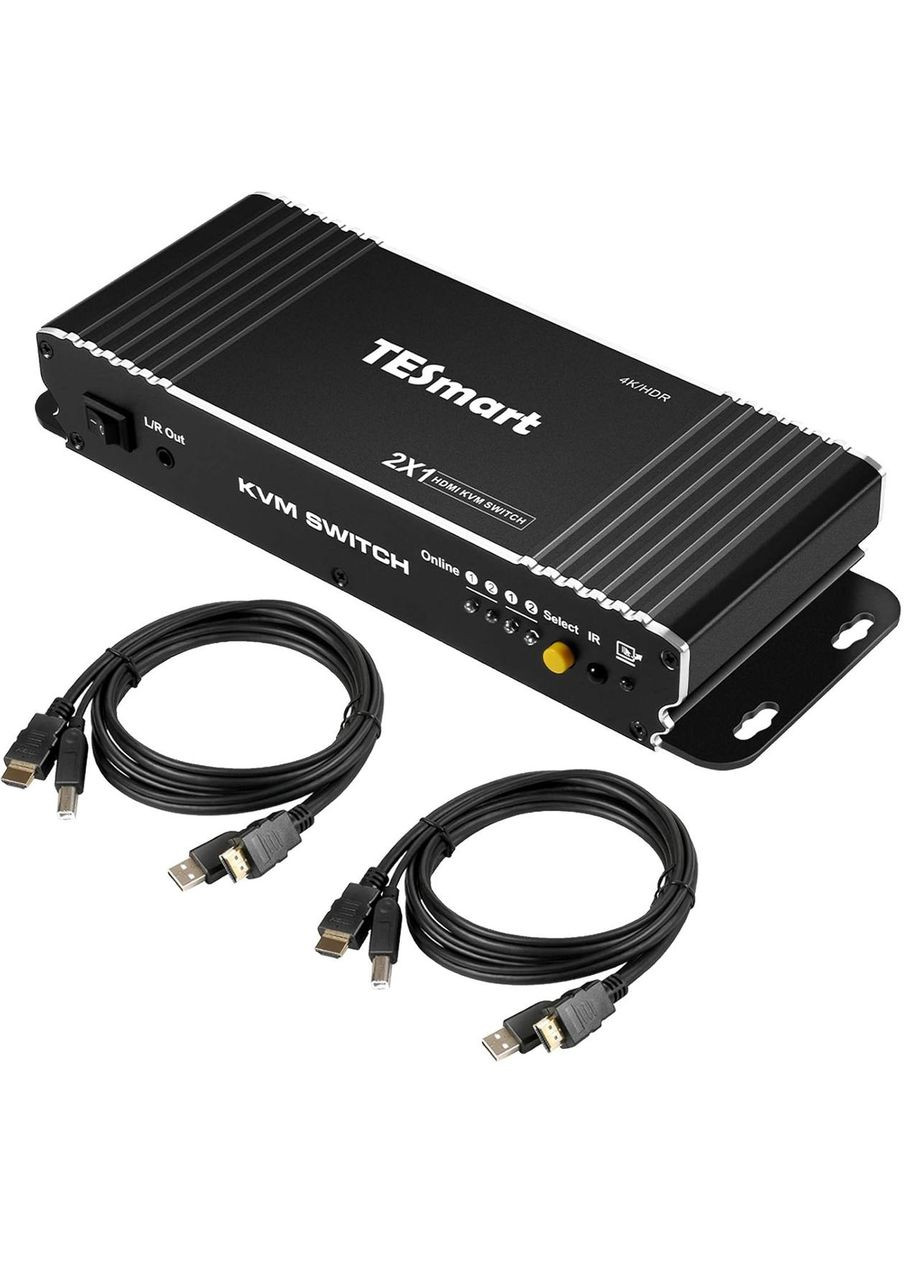 HDMI KVM переключатель TESmart 2х1, 4K 60Hz, управление 2 ПК одной клавиатурой, мышью, дисплеем, звуком, пульт No Brand (339671887)