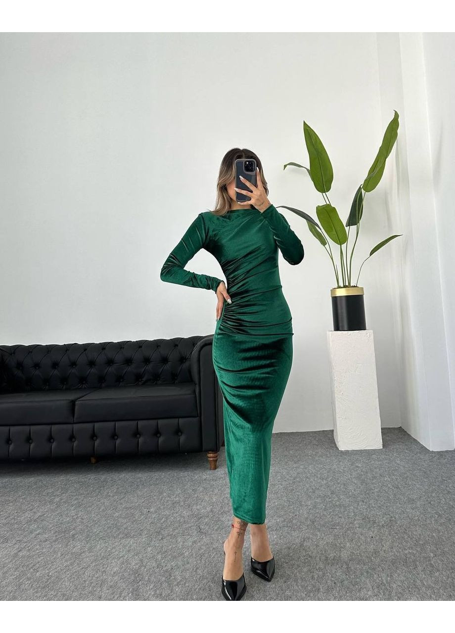 Зеленое платье из бархата, цвет зеленый Fashion