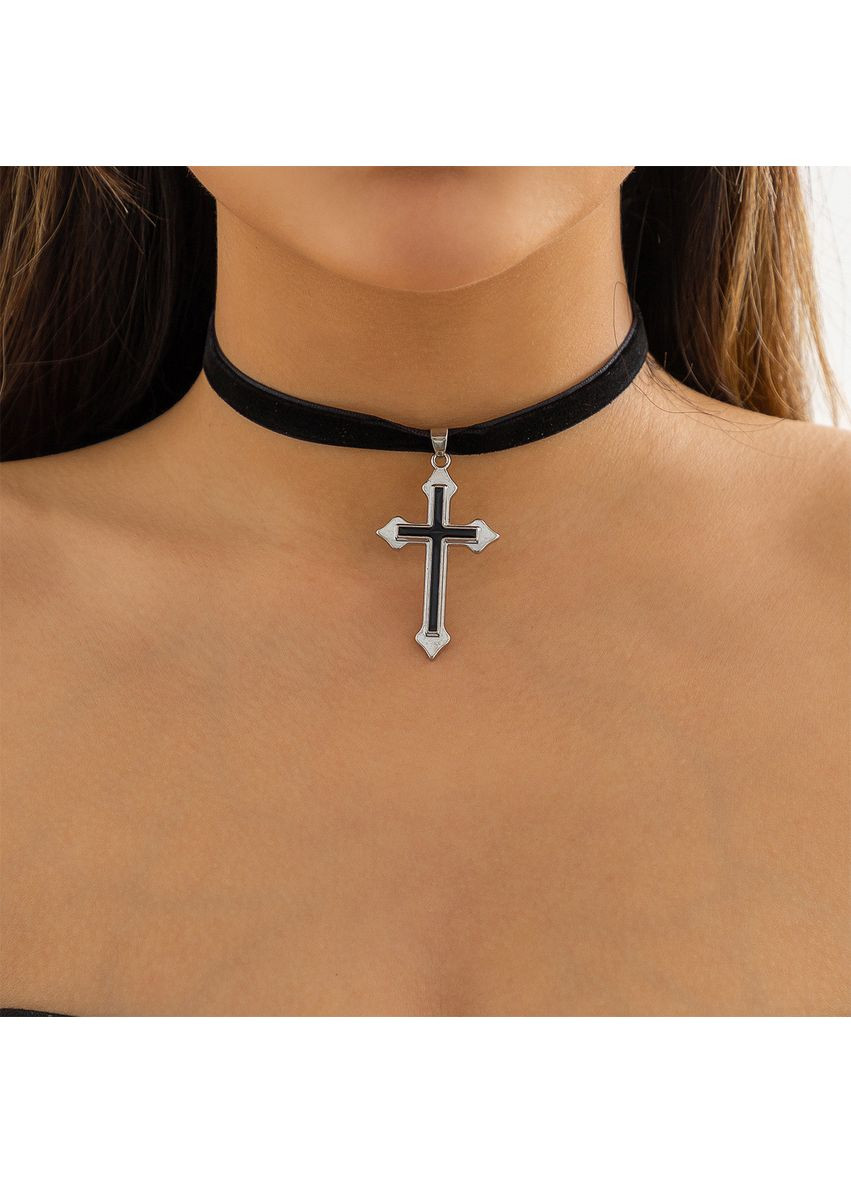 Чокер жіночий на шию, елегантний оксамитовий, з хрестом "Secret" ( ) China (367623295)