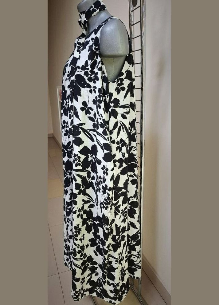 Комбінована сарафан чорно-білий з квітковим принтом mkks805-1 KAPTSOVA