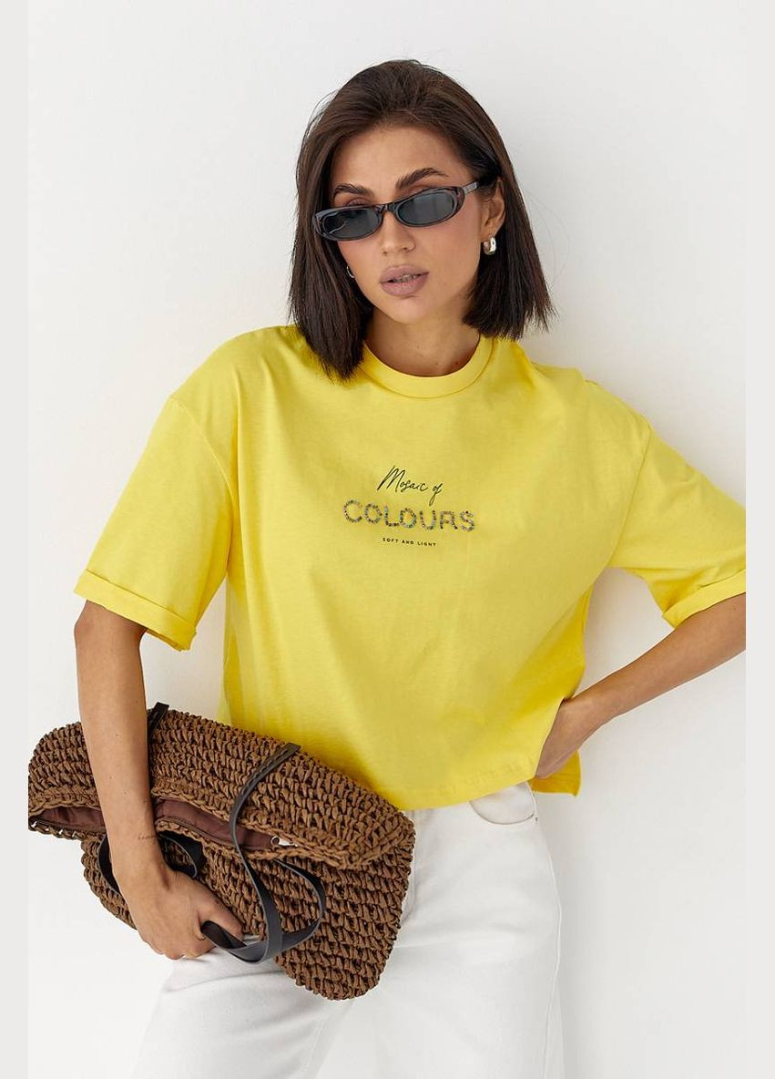 Футболка с надписью из бисера Lurex Футболка - (333972616)