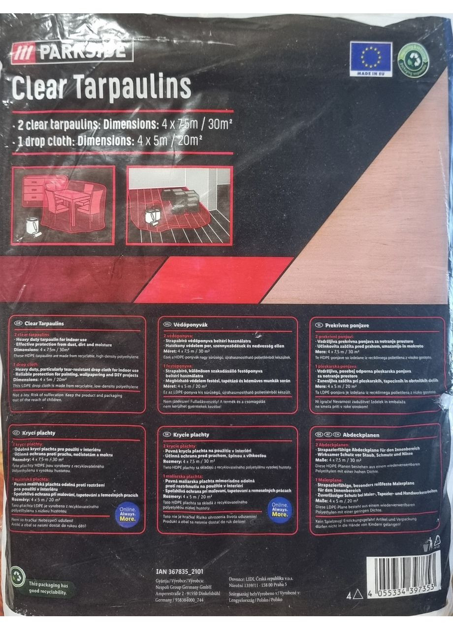 Защитные пленки для ремонта 70m2 3шт Parkside (363320344)