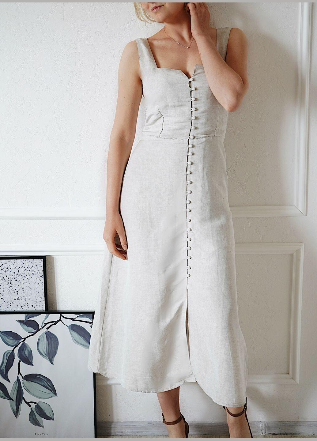 Светло-серое повседневный, кэжуал, коктейльное, вечернее миди-платье с пуговицами Mango