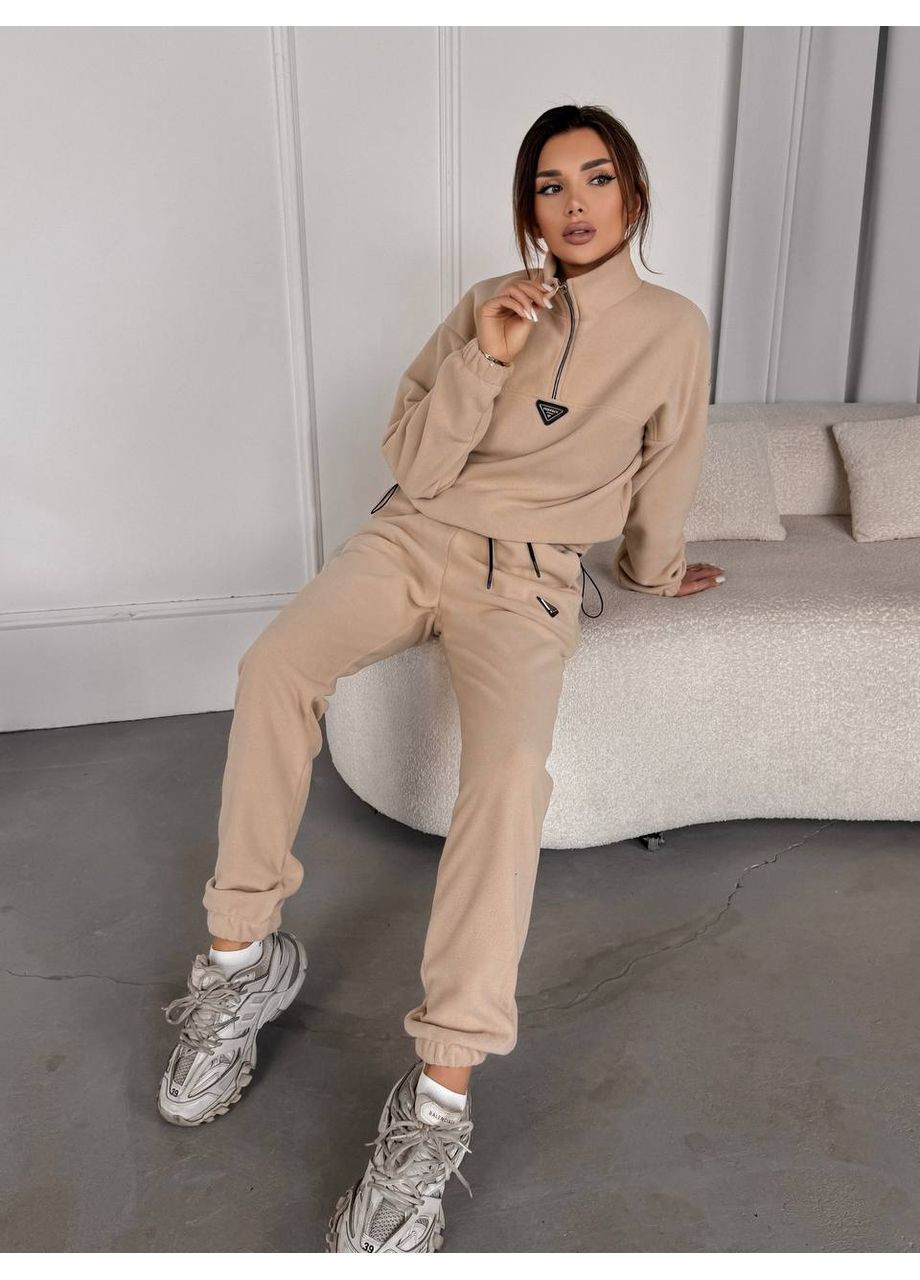 Женский костюм флисовый бежевого цвета 35619 Fashion (366074760)