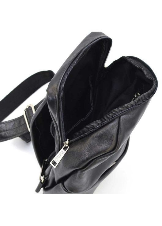 Чоловічий рюкзак-слінг з натуральної шкіри з одним відділенням чорний TARWA (302315082)