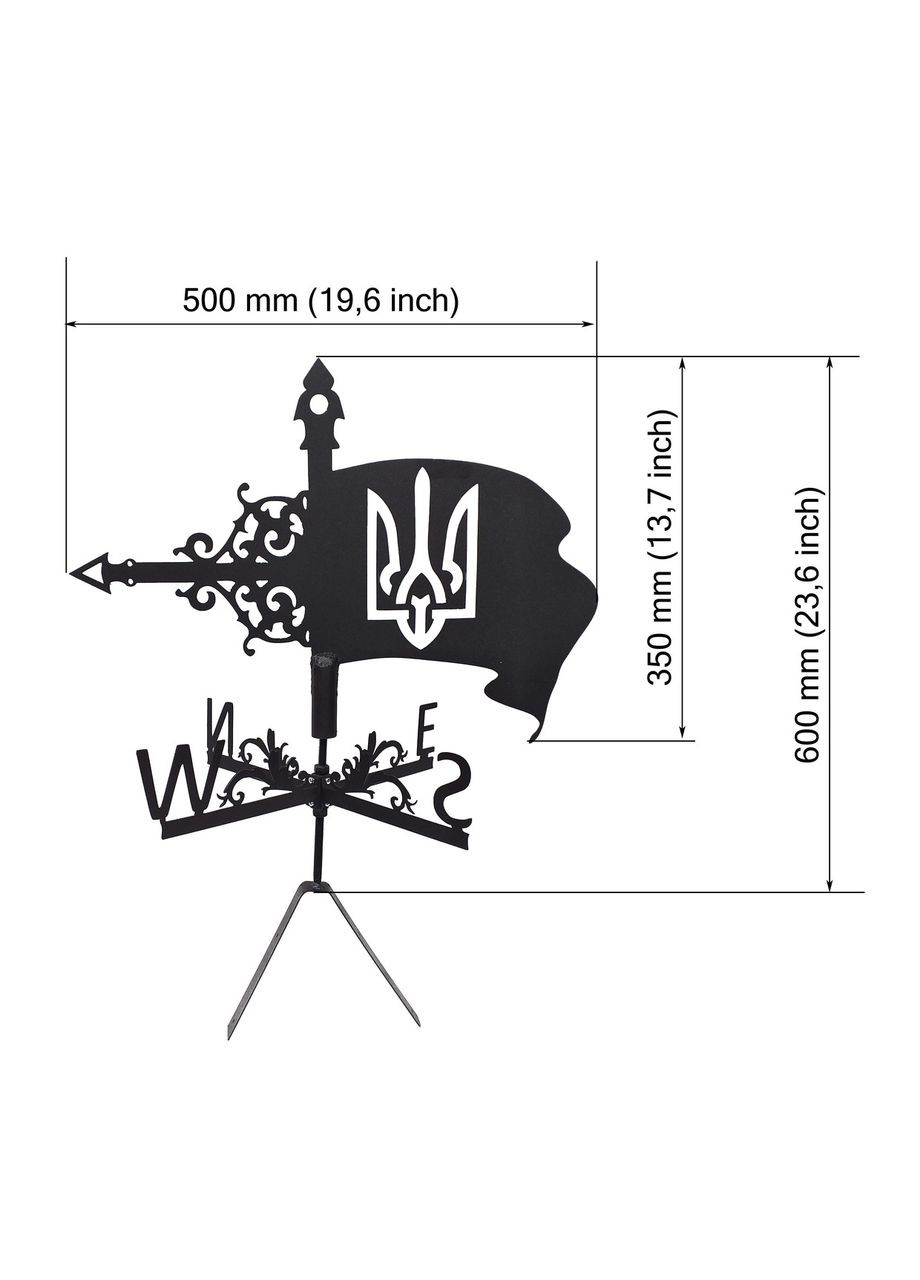 Флюгер Прапор з гербом України, флюгер на дах з металу 2 мм. No Brand (368896684)