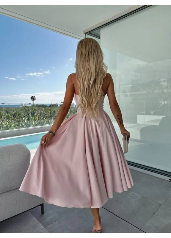 Світло-рожева святковий, вечірня, кежуал жіноча сукня з пишною спідницею No Brand однотонна