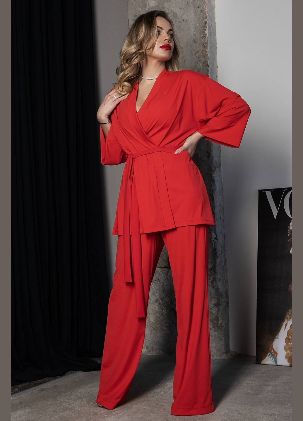 Красный демисезонный домашний костюм в рубчик TOTALFIT Hollywood XA3-ED1-Q4 red