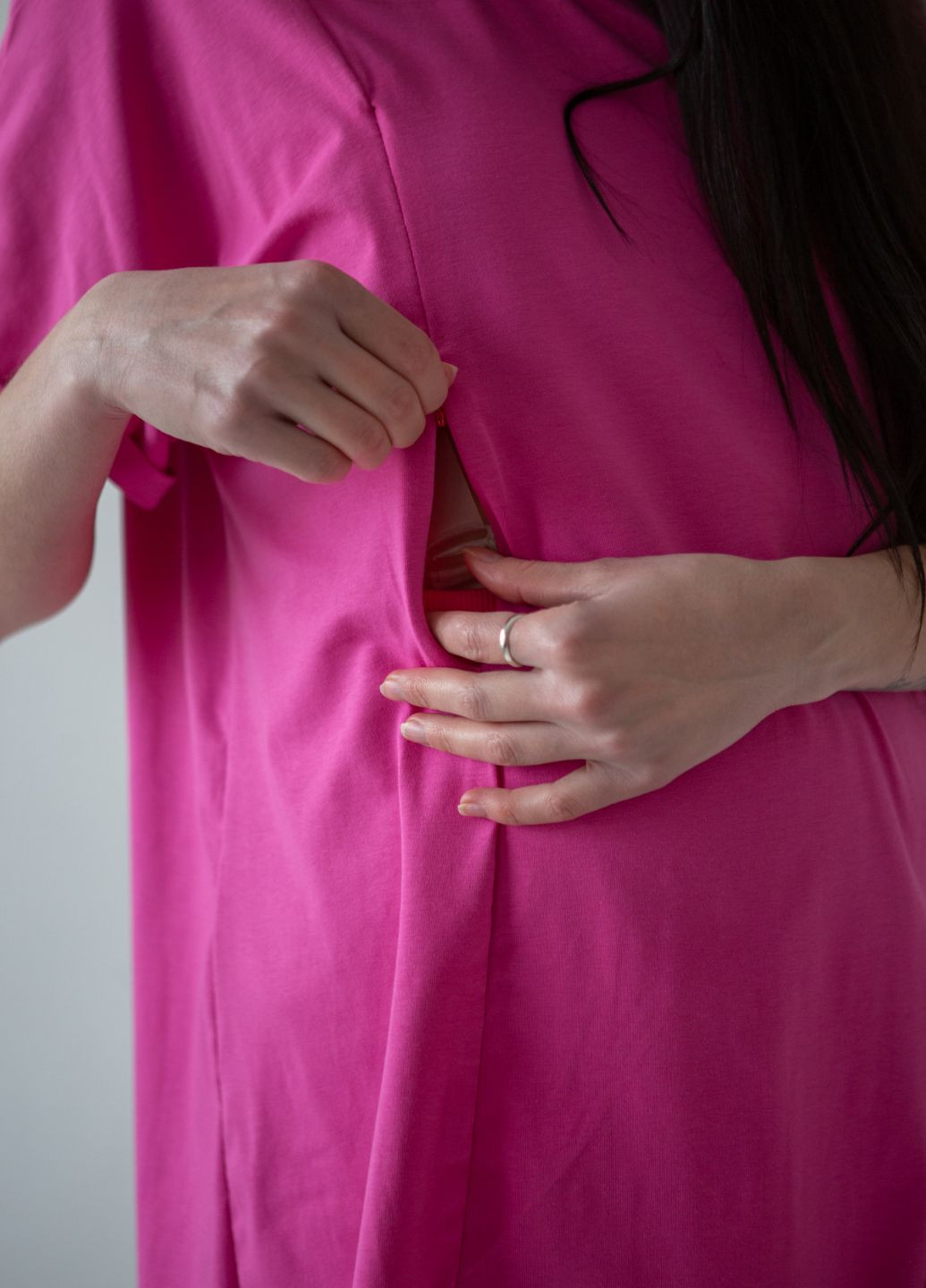 Малинова всесезон футболка для вагітних оверсайз з коротким рукавом HN