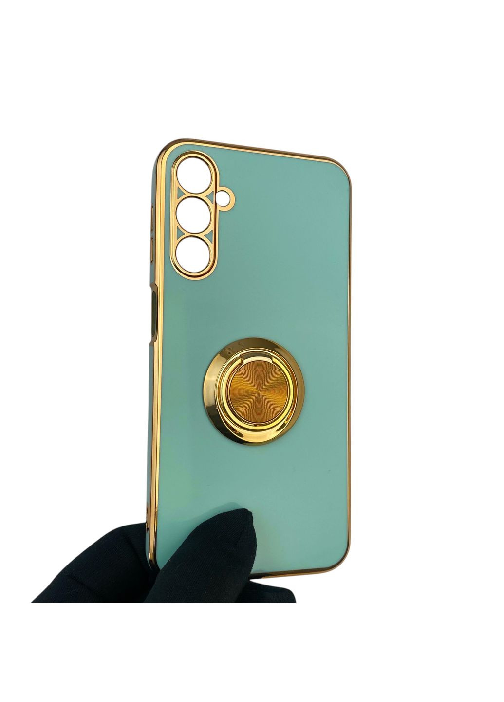Чохол для Galaxy A24 (SM-A245F) з кільцем-підставкою із золотою окантовкою на самсунг а24 бірюзовий gs1 Samsung (366234911)