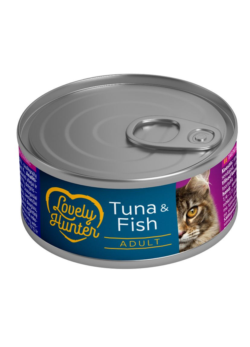 Влажный корм для взрослых кошек с тунцем и белой рыбой Adult cats with Tuna and Fish, 85 г Lovely Hunter (334179615)