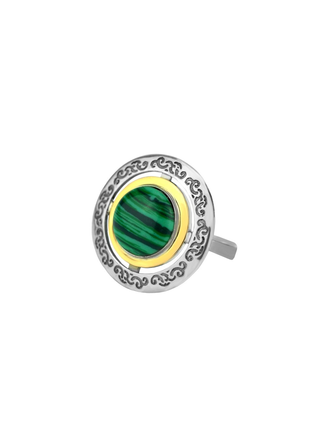 Кольцо серебряное с золотом и малахитом Джоконда 512км. No Brand (317577858)
