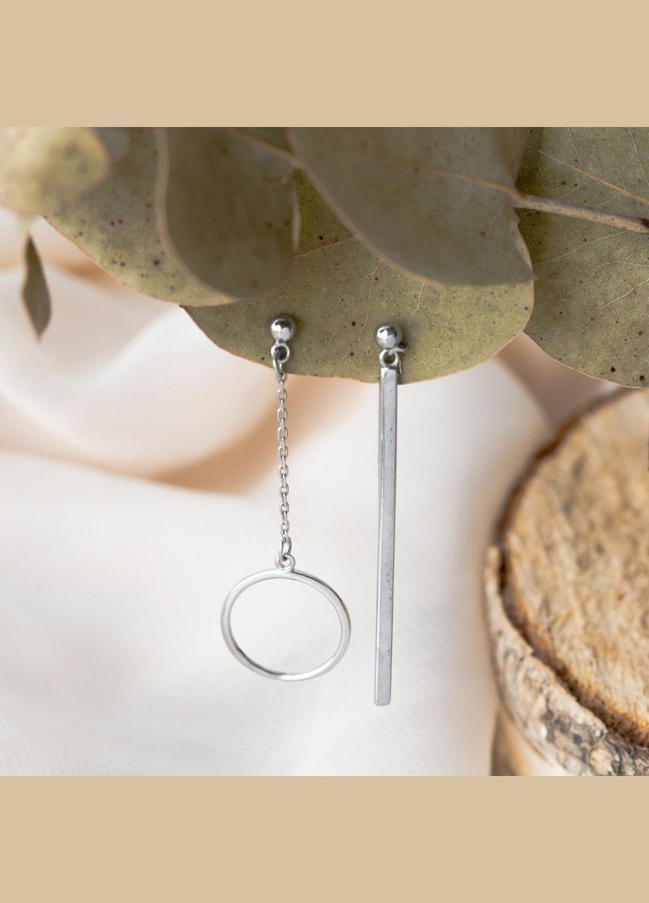 Срібні сережки пусети асиметричні без каменів No Brand (333705532)