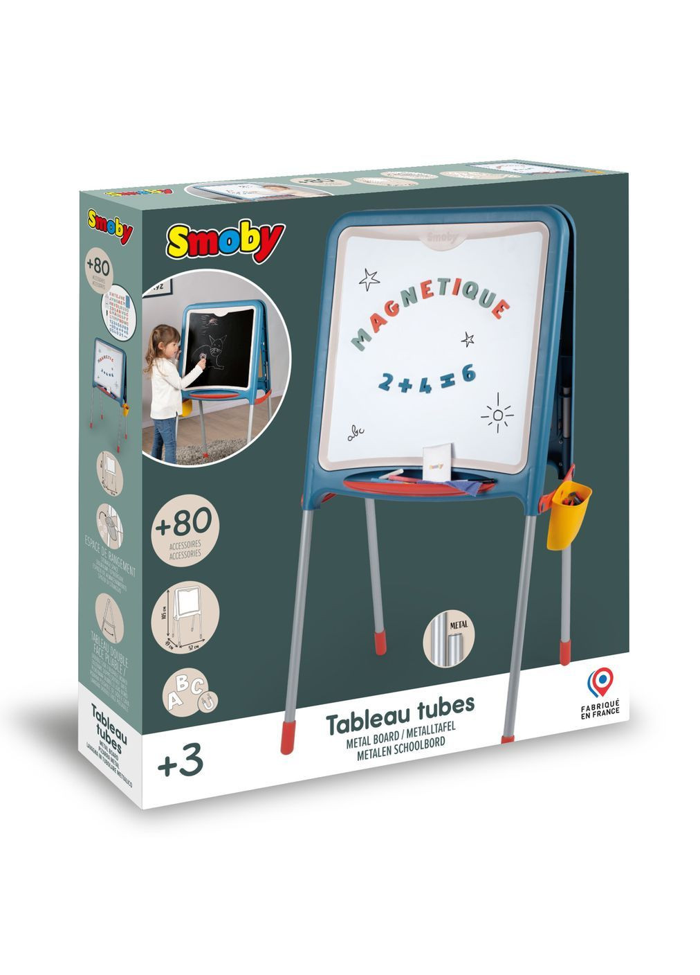 Двухсторонний мольберт Буквы и цифры на металлических ножках, синий () Smoby 410308 (370598536)