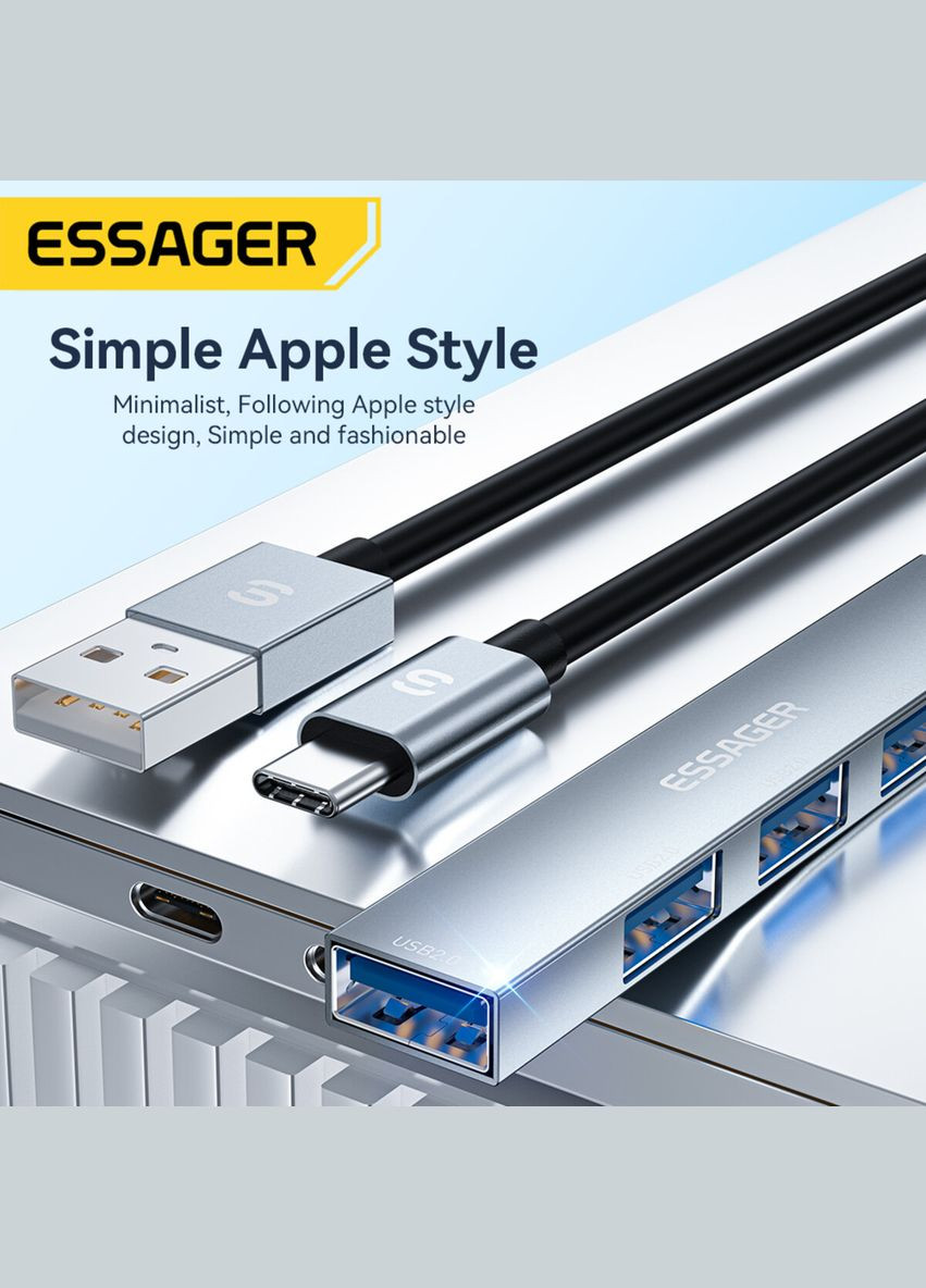 Хаб Fengyang 4 in 1 Splitter (Type-C port) grey (EHBC04-FY0G-P) Essager (302734230)
