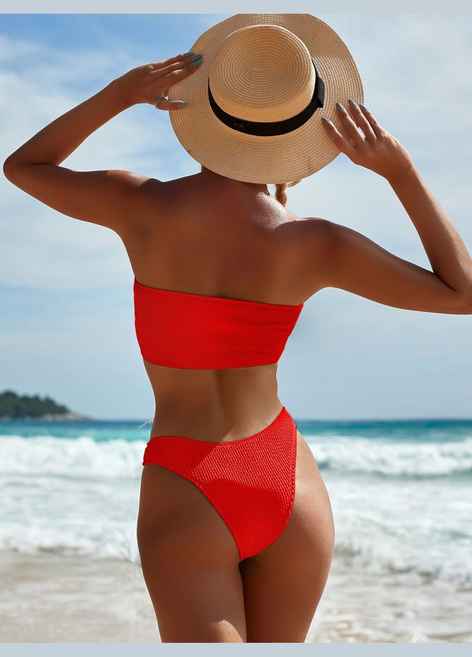 Червоний літній яскравий роздільний купальник бандо - червоний (куп-жат-банд-чер) роздільний Vakko