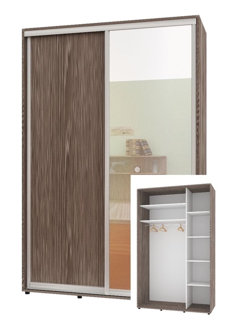 Шафа-купе дводверна 140*45*210 см Трюфель ДСП + Дзеркало Стандарт Комфорт Меблі (360470444)