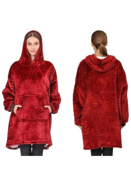 Толстовка плед с капюшоном и рукавами Huggle Hoodie one size красный No Brand (365062263)