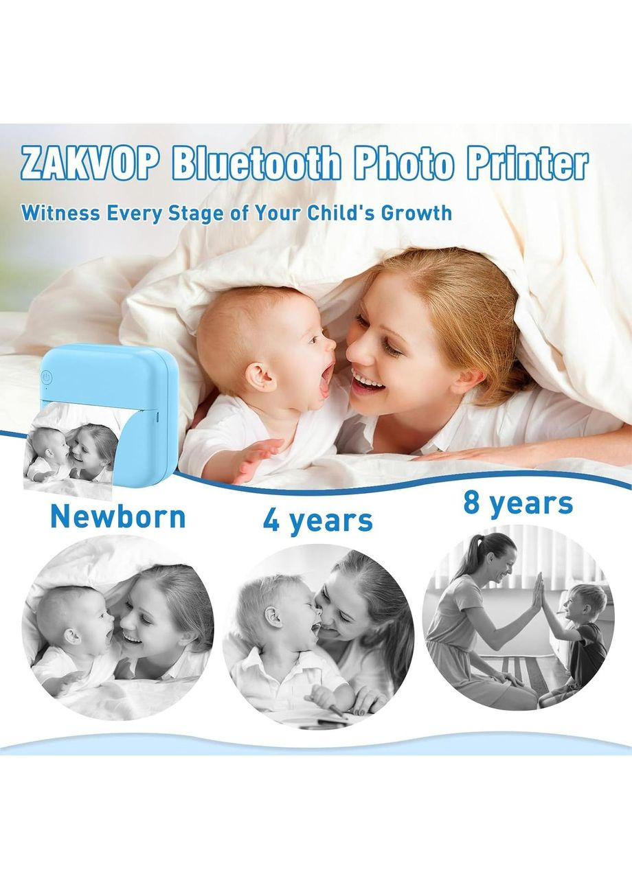 Портативный Bluetooth термопринтер 57×30 мм с аккумулятором, сине-белый + 1 рулон термобумаги. China (354827570)