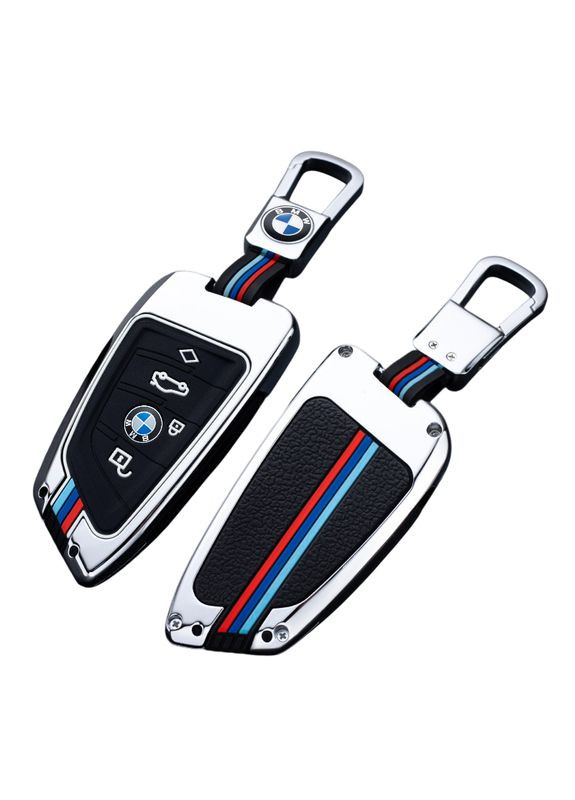 Чехол ключа серебро с декоративными полосками в стиле M+карабин (металл) BMW (369610083)