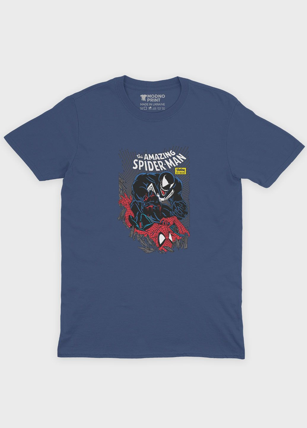 Темно-синя демісезонна футболка для хлопчика з принтом супергероя - людина-павук (ts001-1-nav-006-014-052-b) Modno