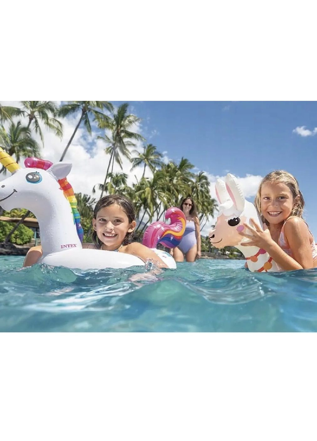 Дитячий надувний круг для плавання в басейні для дітей від 3 до 6 років 107x58 см (479763-Prob) Райдужний єдиноріг із зірочками Unbranded (323442054)