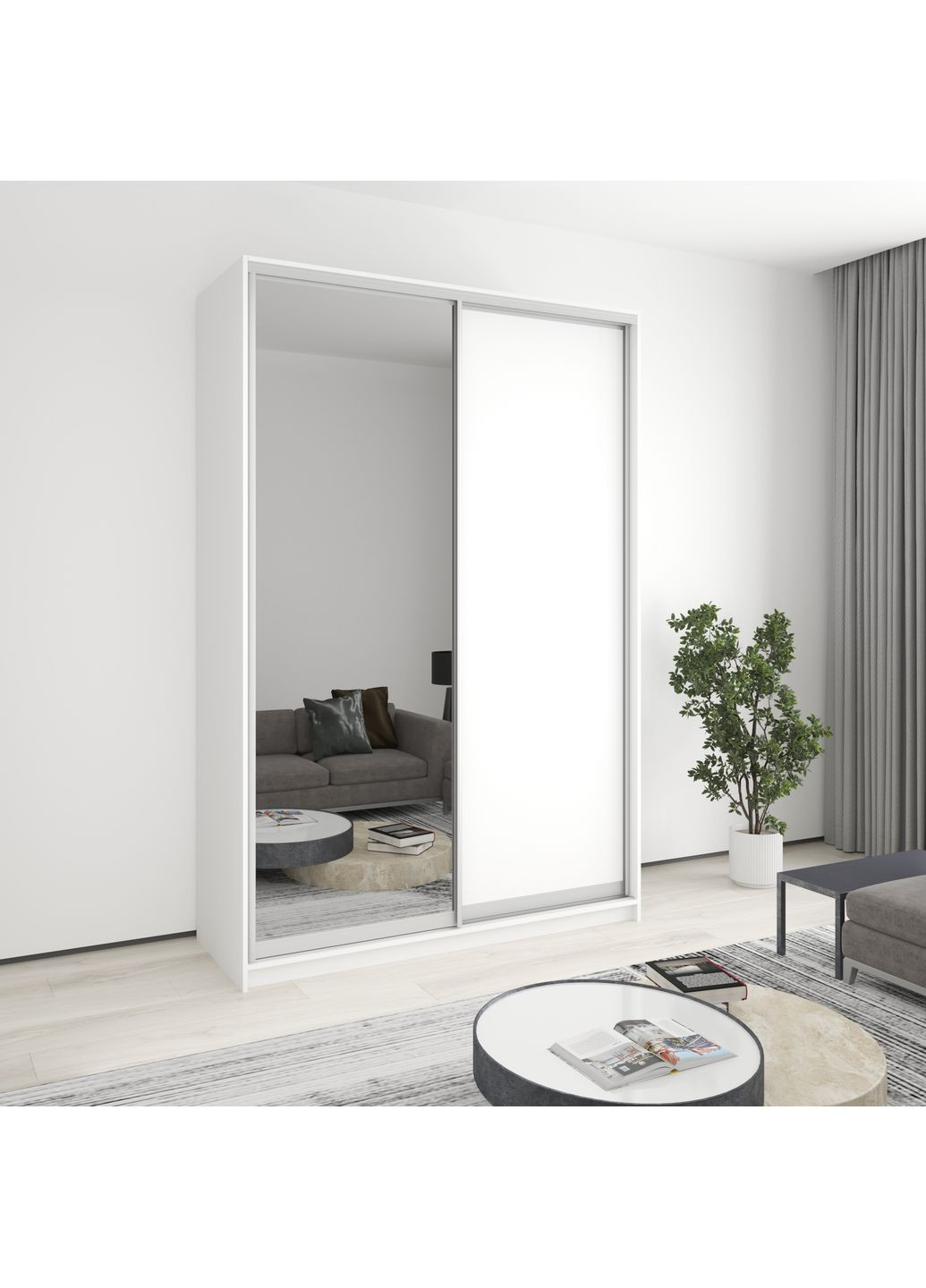 Шафа-купе дводверна Стандарт AL ДСП/Дзеркало 160x45x240 см Аляска білий (MBS-3669) MebelStar (362373843)