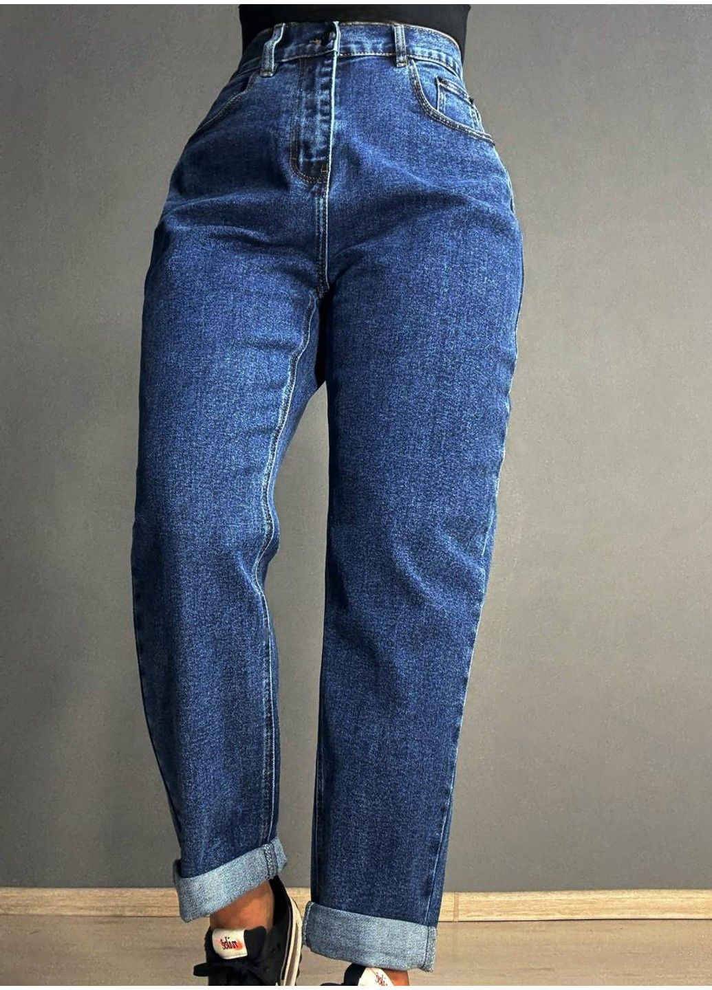 Джинсы женские 8229 Mom большие размеры с резинкой на талии синие Vanver - (341999520)