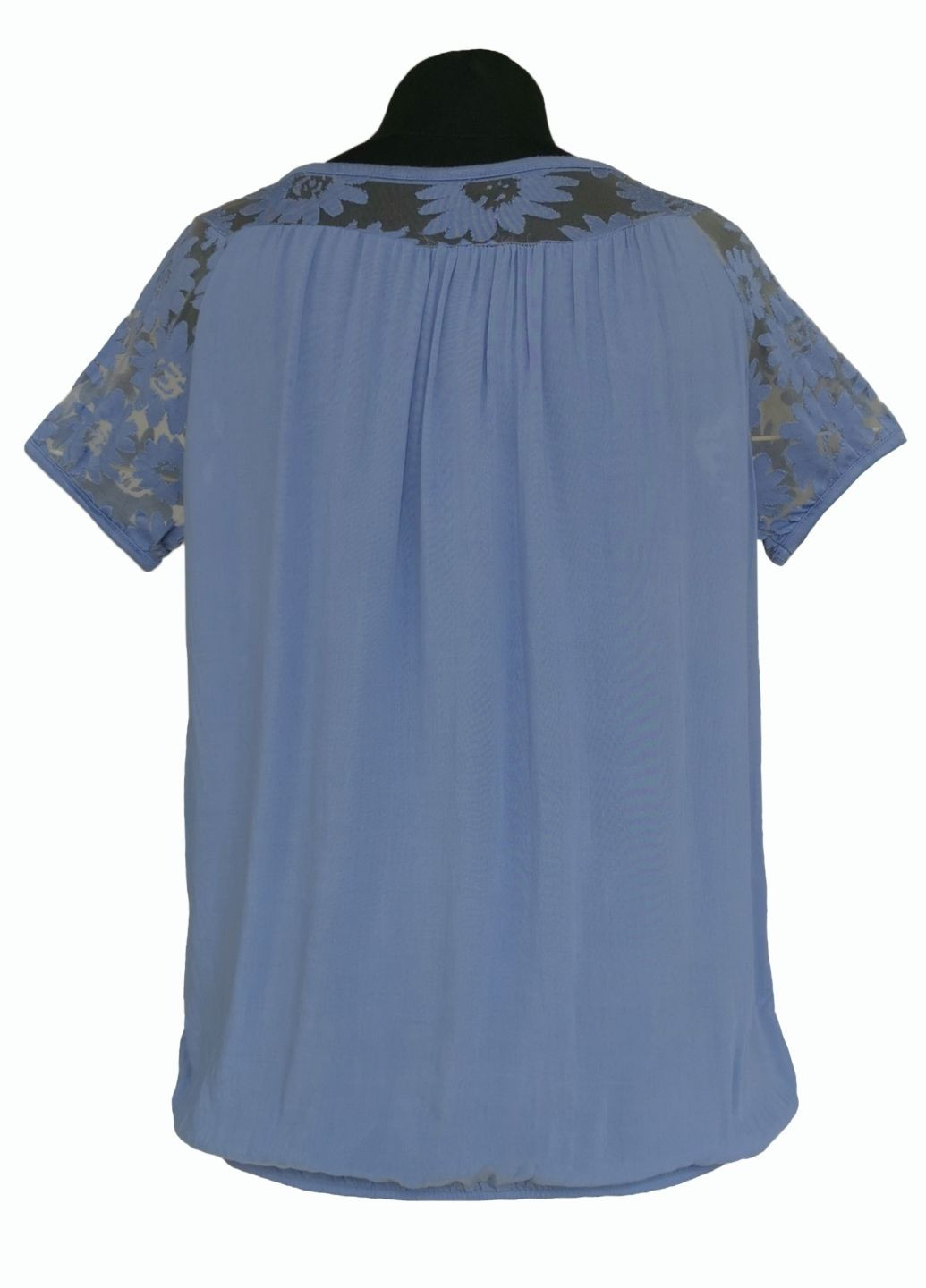 Синяя летняя блузка женская летняя хлопковая с коротким рукавом и кружевом джинс No Brand