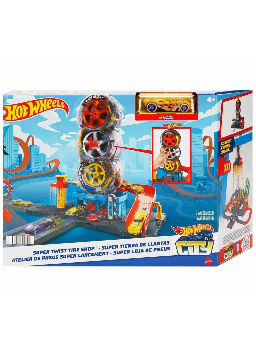 Трек Хот Уилс Сити Удивительные трюки на шиномонтаже Гараж Мастерская Крутой поворот Super Twist Tire Shop Hot Wheels (365251391)