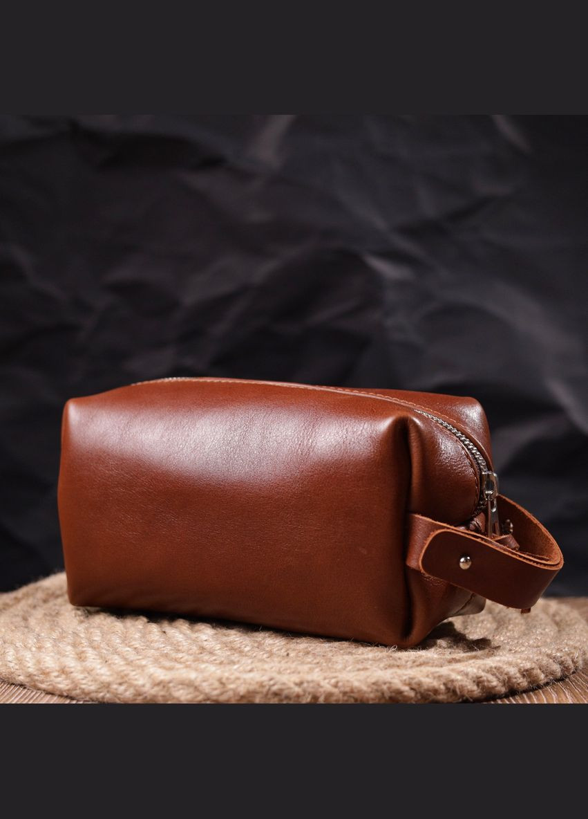 Мужская косметичка среднего размера из гладкой кожи на молнии Украина светло-коричневая 16766 Grande Pelle (362418461)