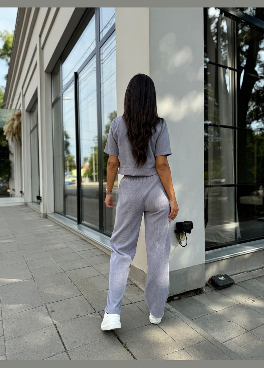 Ніжний прогулянковий костюм з мікро-вельвету сірого кольору 28720 Fashion (300514994)