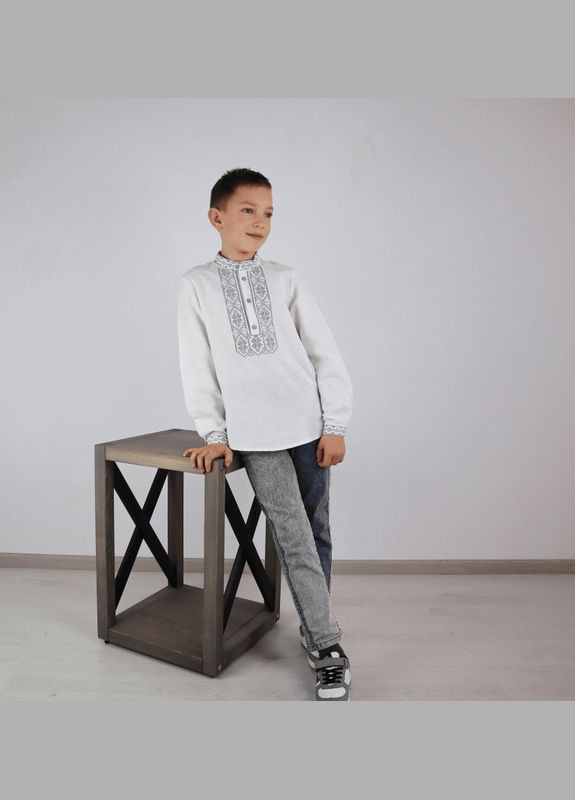 Белая вышиванка для мальчика нестор серыми нитями узор орнамент вискоза, лен (329058218)