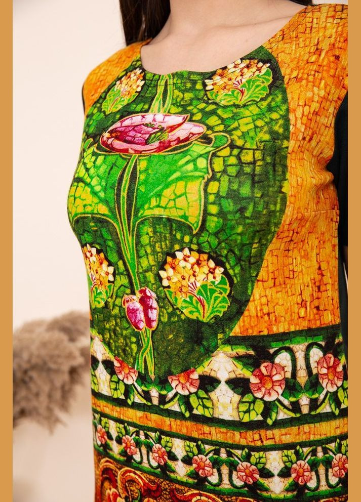 Зелена пряма міні сукня, з короткими рукавами і орнаментом, Ager