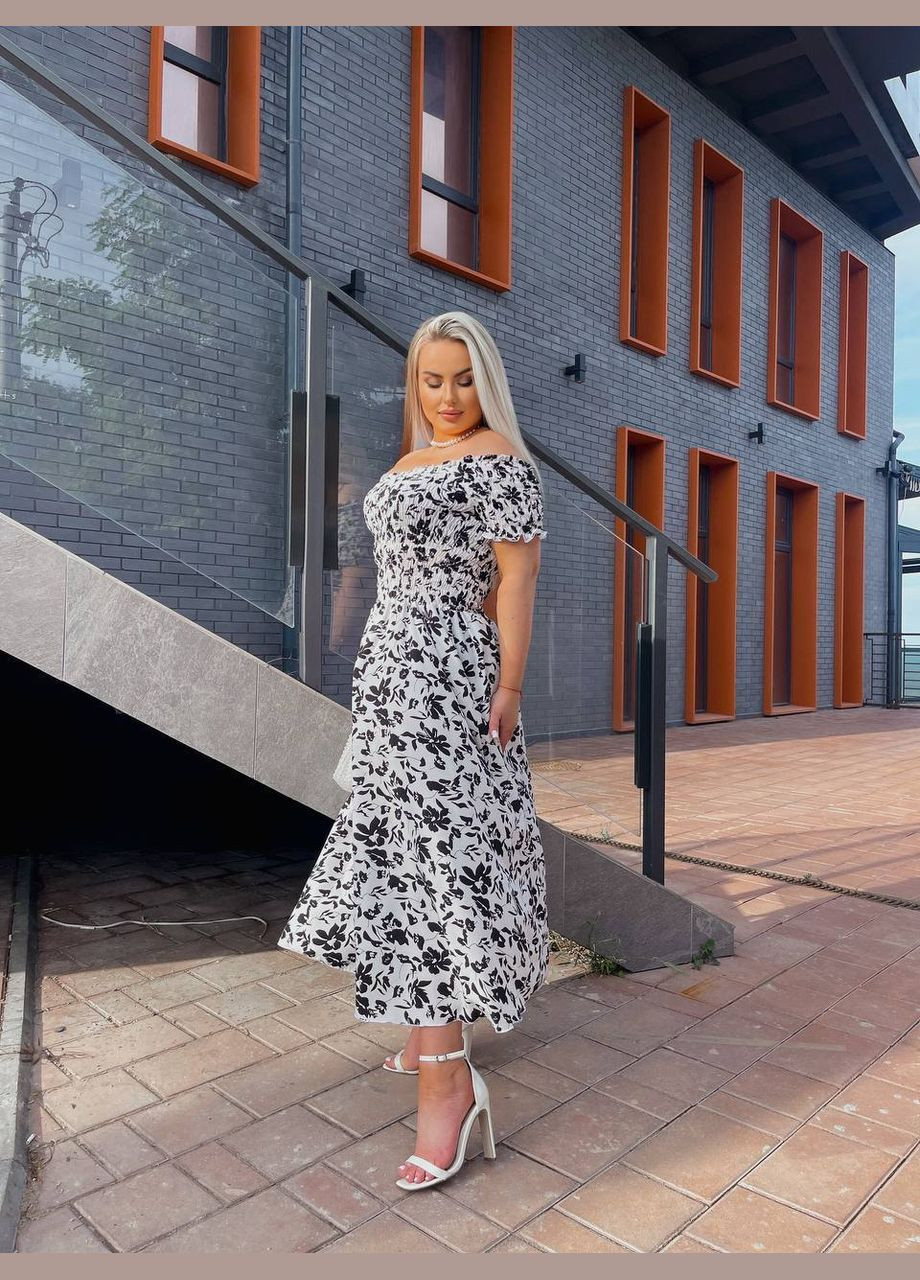 Белое повседневный, праздничный, вечернее женское элегантное длинное платье а-силуэт Україна с цветочным принтом