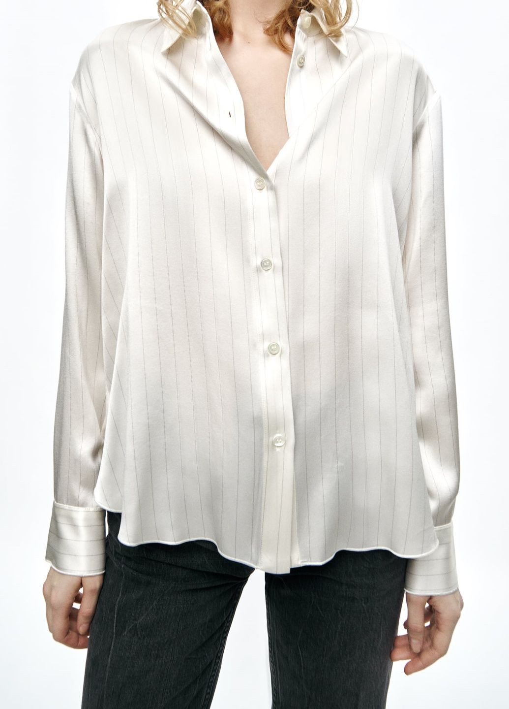 Молочная классическая рубашка в полоску Zara