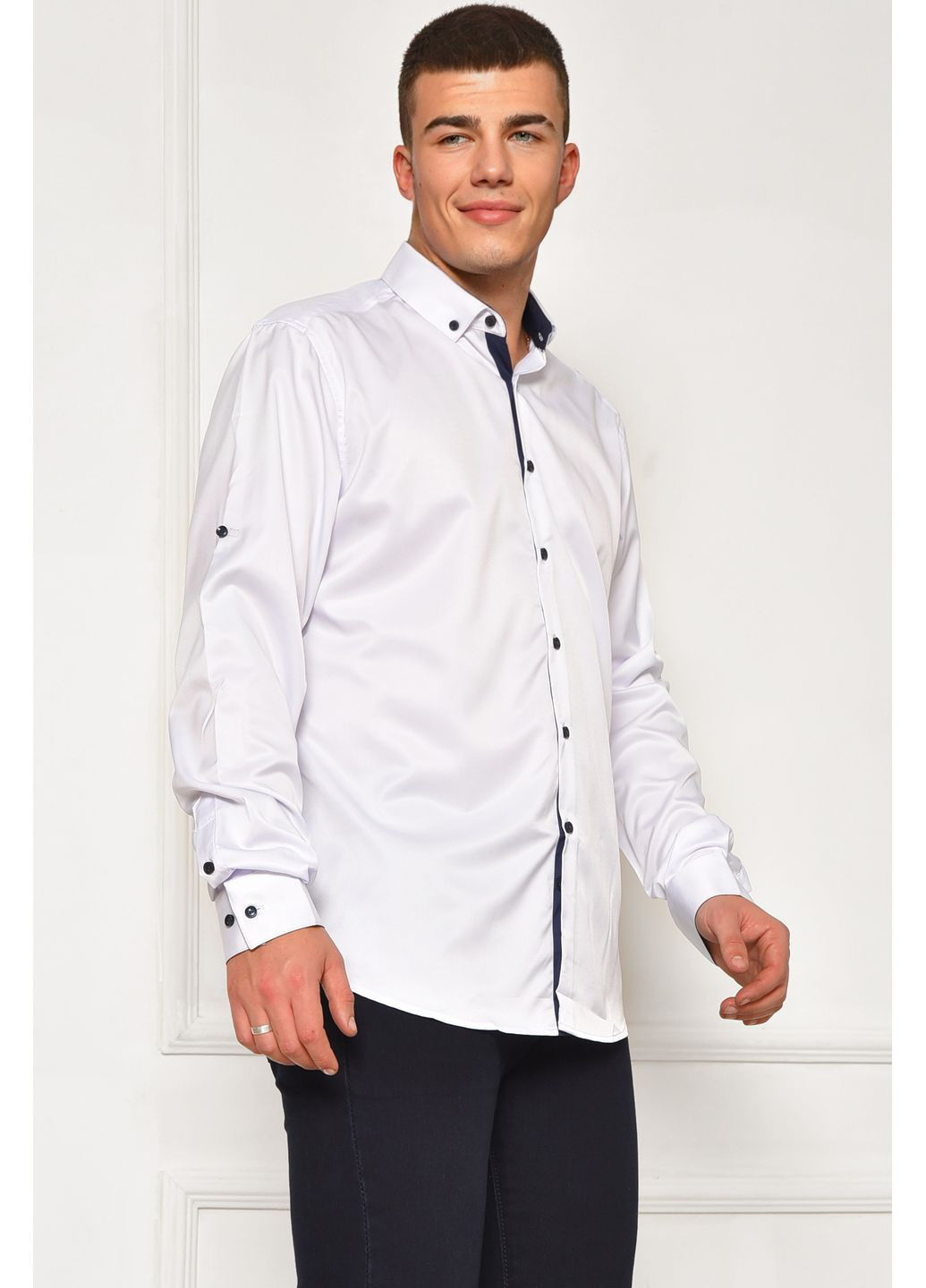 Сорочка чоловіча однотонна білого кольору Let's Shop (367582472)