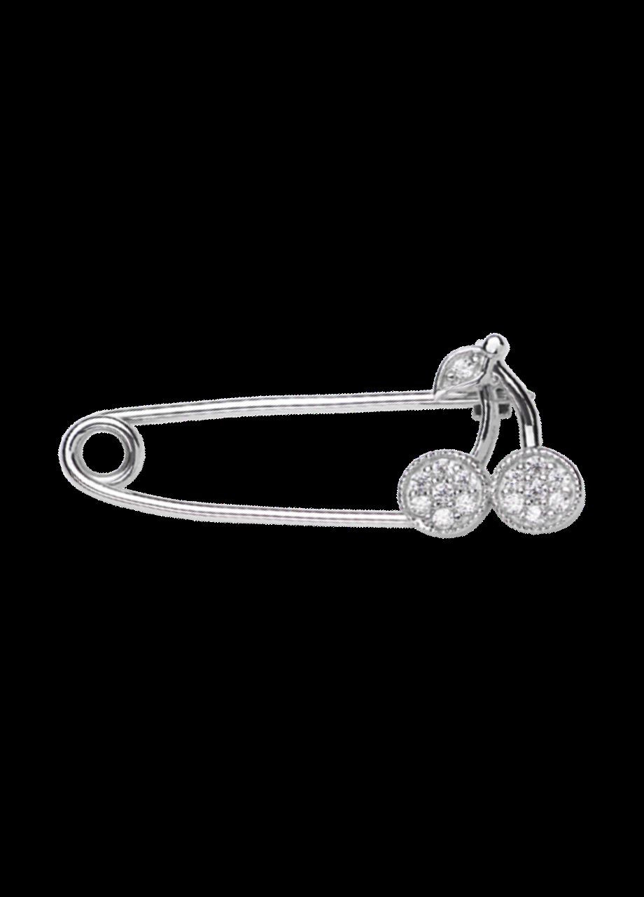 Шпилька срібна Вишеньки з білими фіанітами No Brand (333705695)